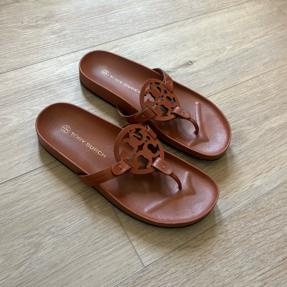 Tory Burch Miller Cloud Leather Thong Sandals Size 9.5 With Box
